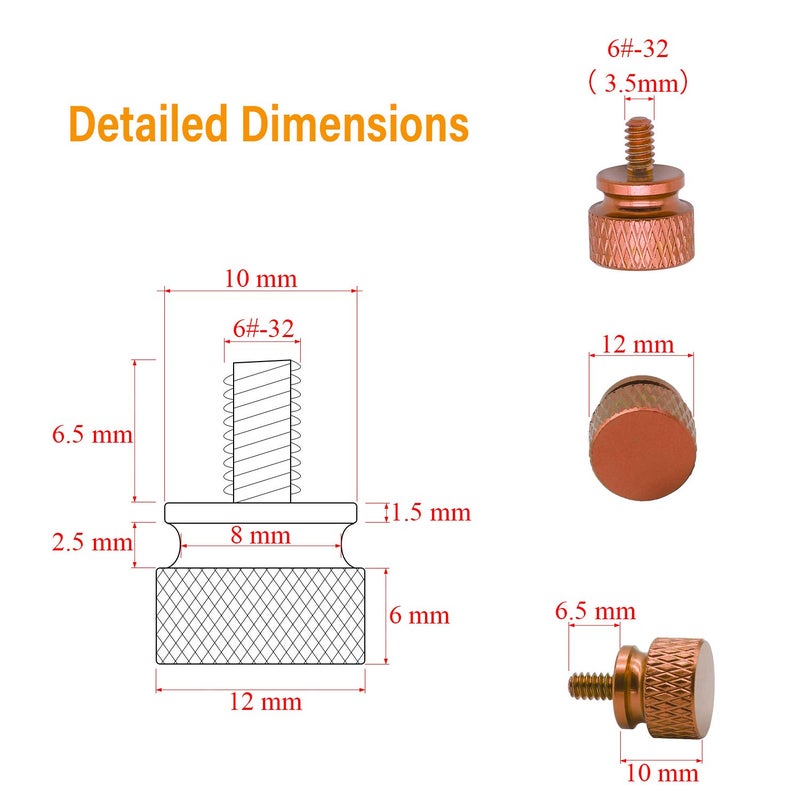 Powlankou 20 Pieces 6#-32 Computer Case Screws, Anodized Aluminum Thumbscrews, Fully Threaded Knurled Thumbscrews, Thumb Screws (Orange) - Image 2